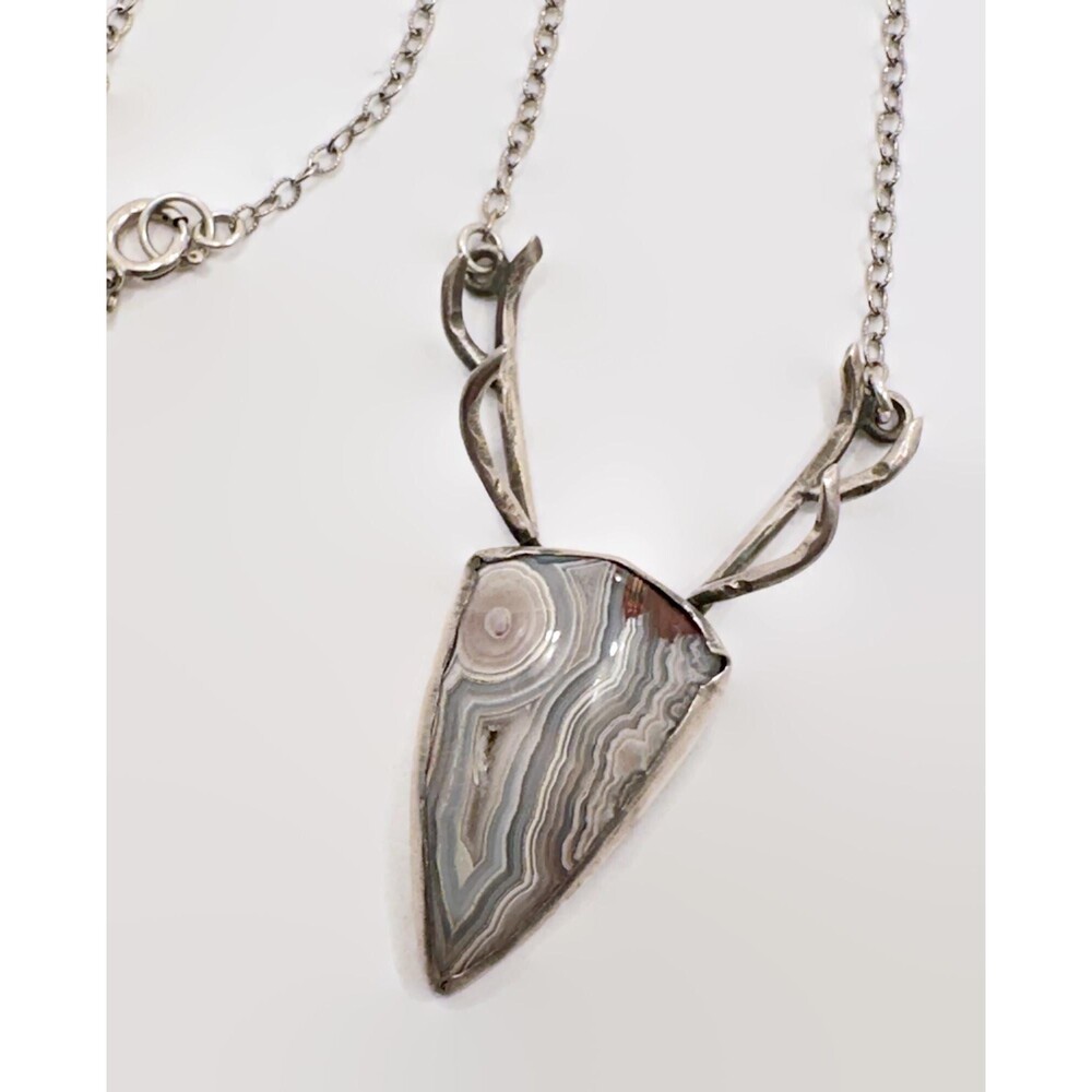 Vintage Crazy Lace Agate Deer Pendant, Handcrafted Sterling Silver Necklace